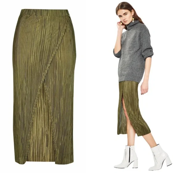 Topshop Skirts Topshop Olive Plisse Wrap Midi Skirt W Slit